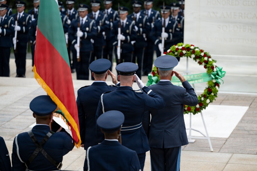 Bulgarian Air Force Commander Maj. Gen. Nikolay Rusev Participates in an Air Force Full Honors Wreath-Laying Ceremony at the Tomb of the Unknown Soldier