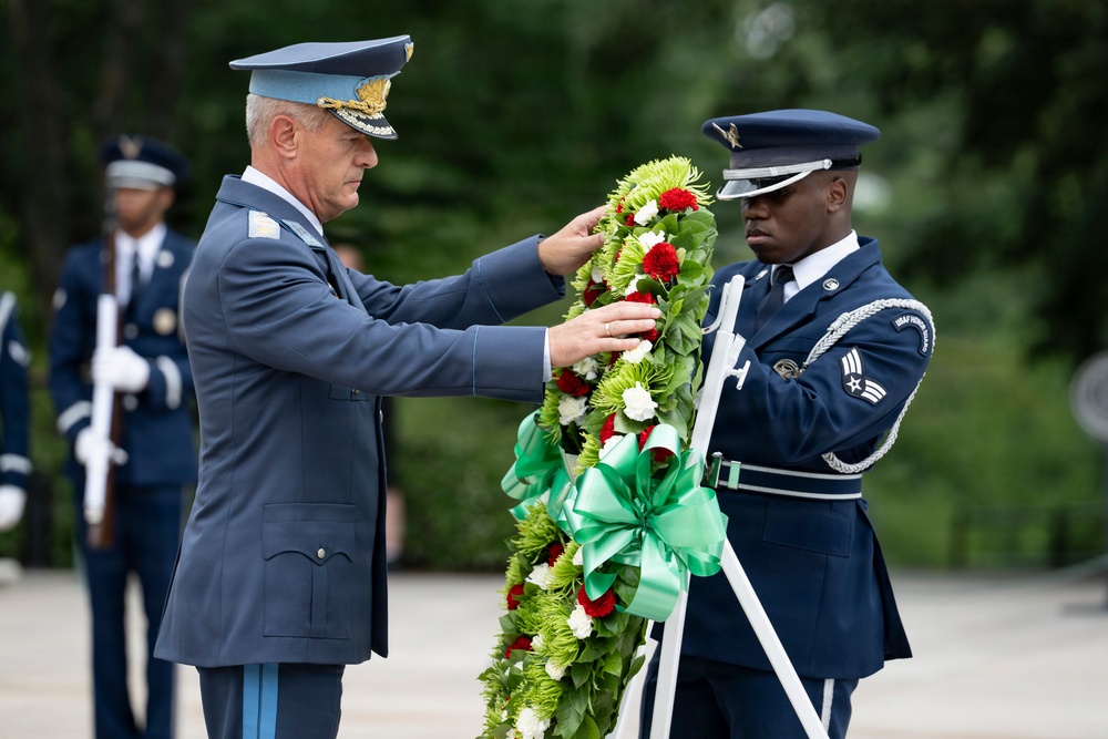 Bulgarian Air Force Commander Maj. Gen. Nikolay Rusev Participates in an Air Force Full Honors Wreath-Laying Ceremony at the Tomb of the Unknown Soldier