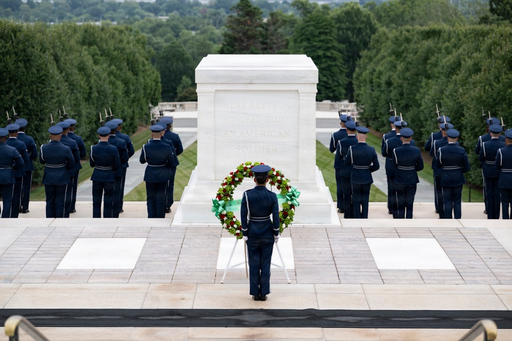 Bulgarian Air Force Commander Maj. Gen. Nikolay Rusev Participates in an Air Force Full Honors Wreath-Laying Ceremony at the Tomb of the Unknown Soldier