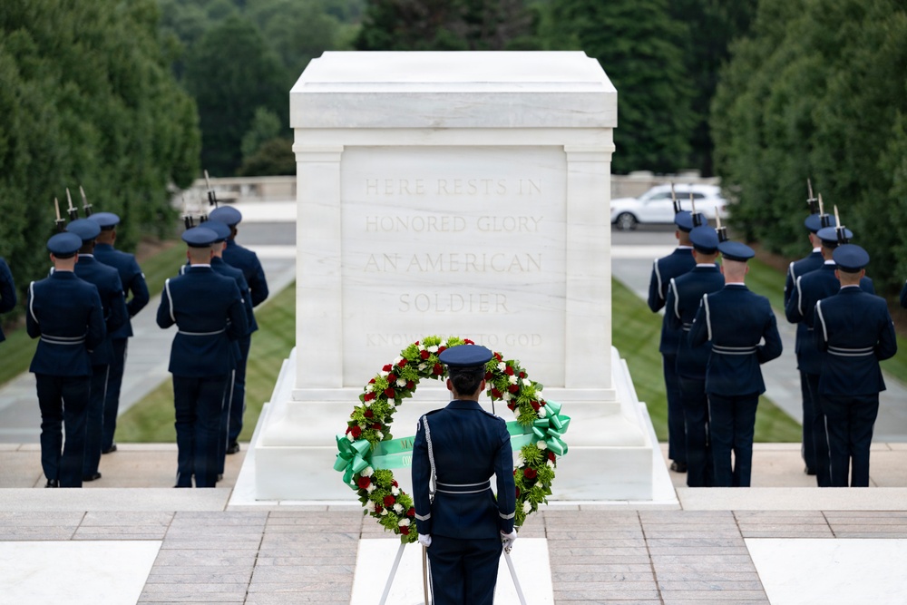 Bulgarian Air Force Commander Maj. Gen. Nikolay Rusev Participates in an Air Force Full Honors Wreath-Laying Ceremony at the Tomb of the Unknown Soldier