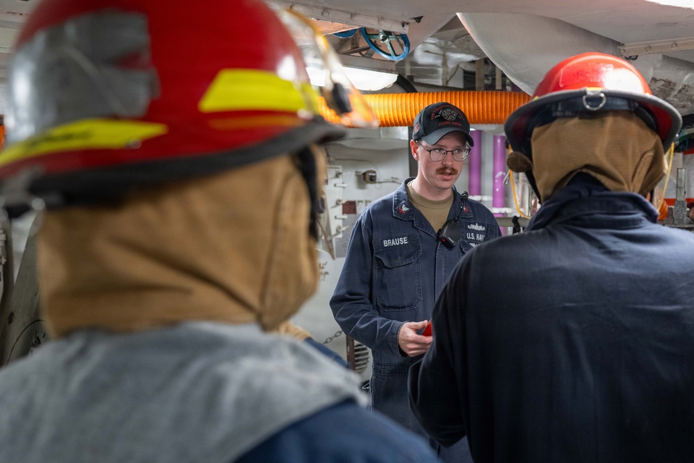 USS Theodore Roosevelt (CVN 71) conducts damage control drills