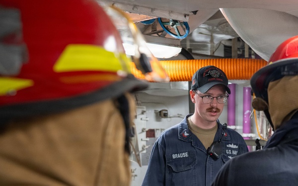 USS Theodore Roosevelt (CVN 71) conducts damage control drills