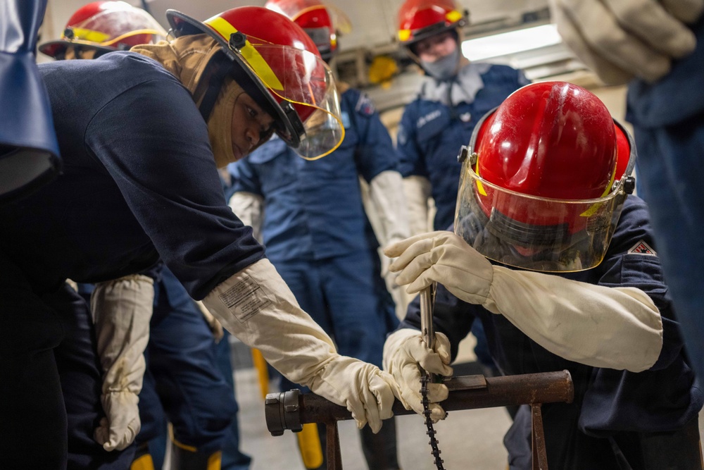 USS Theodore Roosevelt (CVN 71) conducts damage control drills