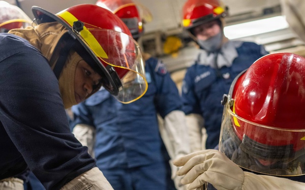 USS Theodore Roosevelt (CVN 71) conducts damage control drills