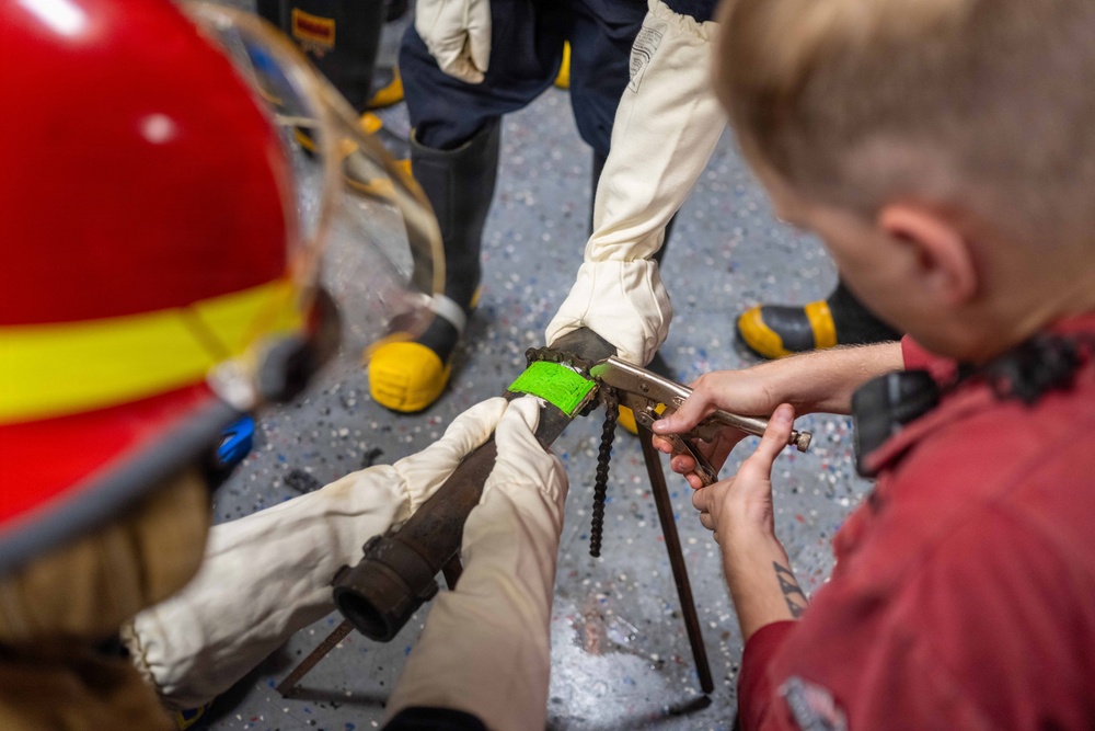 USS Theodore Roosevelt (CVN 71) conducts damage control drills
