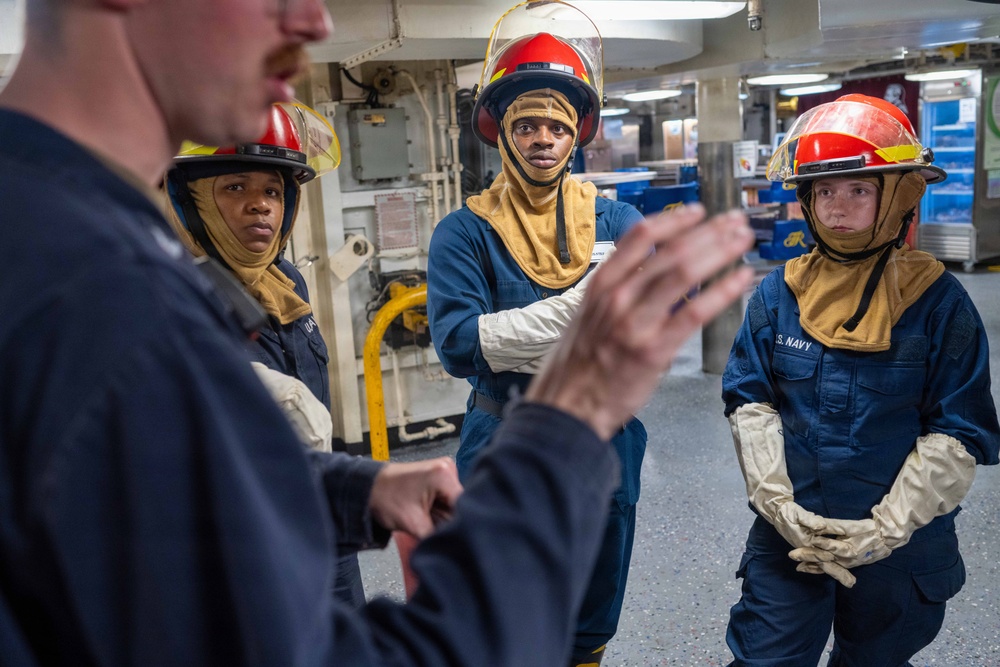 USS Theodore Roosevelt (CVN 71) conducts damage control drills