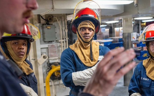 USS Theodore Roosevelt (CVN 71) conducts damage control drills