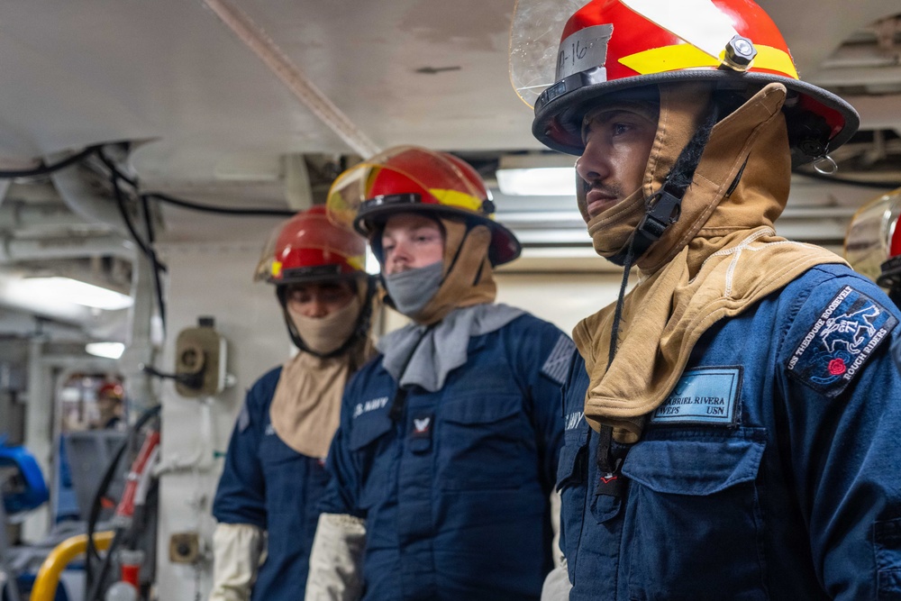 USS Theodore Roosevelt (CVN 71) conducts damage control drills