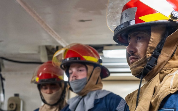 USS Theodore Roosevelt (CVN 71) conducts damage control drills