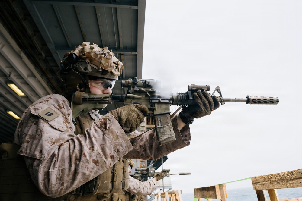 11th MEU Marines, Sailors Conduct Combat Marksmanship Training Aboard USS Boxer