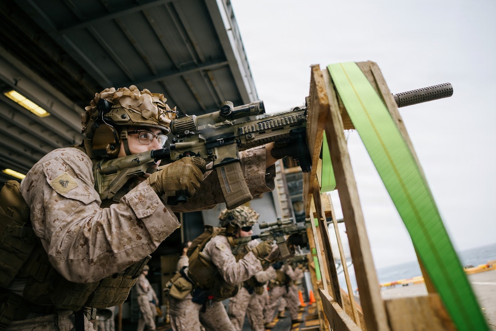 11th MEU Marines, Sailors Conduct Combat Marksmanship Training Aboard USS Boxer