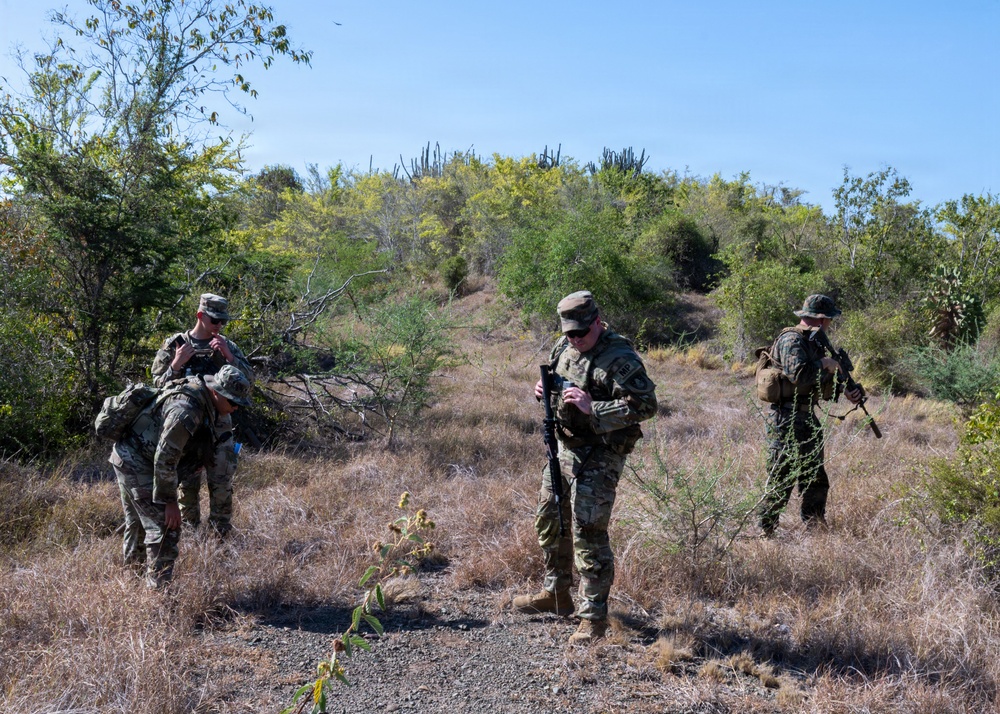 Service members assigned to Joint Task Force Southern Guard participate in Combat Hunter Tracker Course