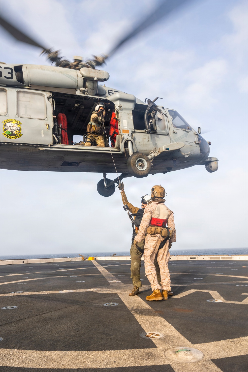 11th MEU Marines, Sailors Conduct Hoist Training Aboard USS Portland