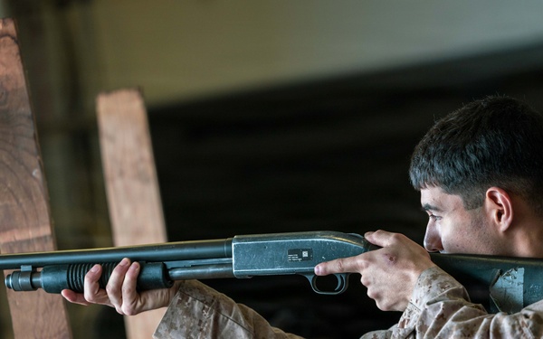 11th MEU Marines Conduct Simulated Shotgun Employment Training Aboard USS Boxer
