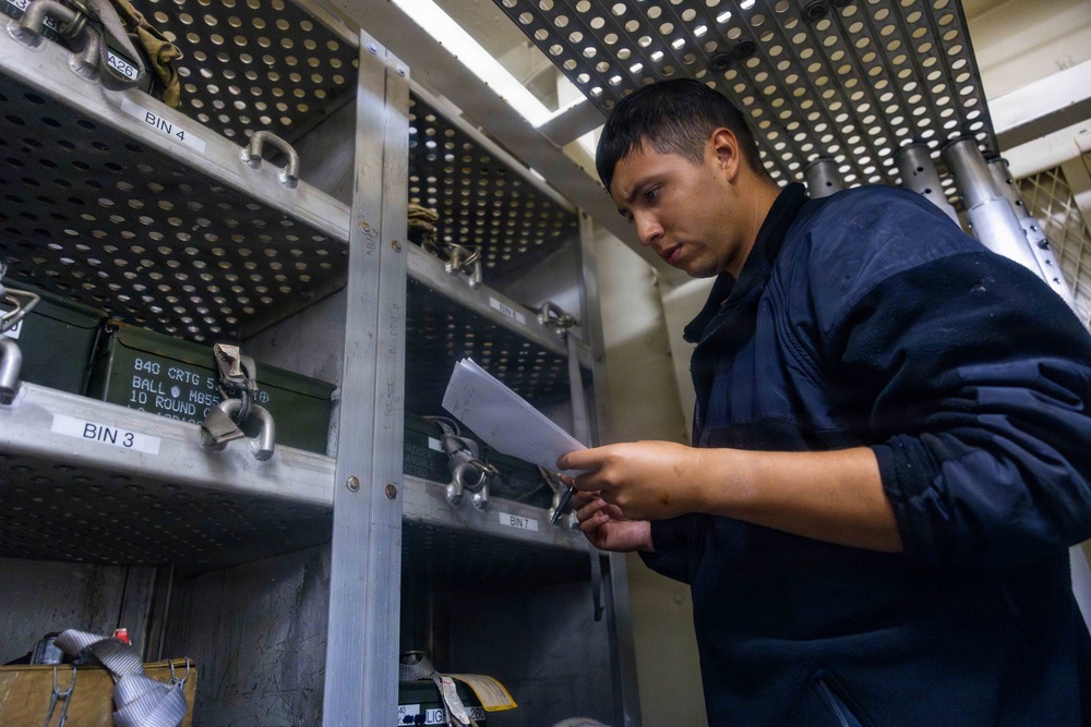 USS Rafael Peralta Sailor Inventories Ammunition