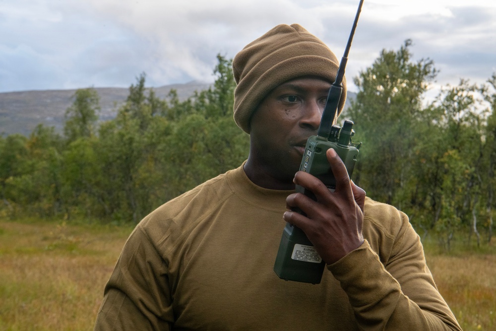 Sailors complete a practical exercise in the wilderness during Northern Viking 2026