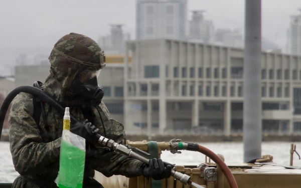 Champion Brigade decon training at Busan port