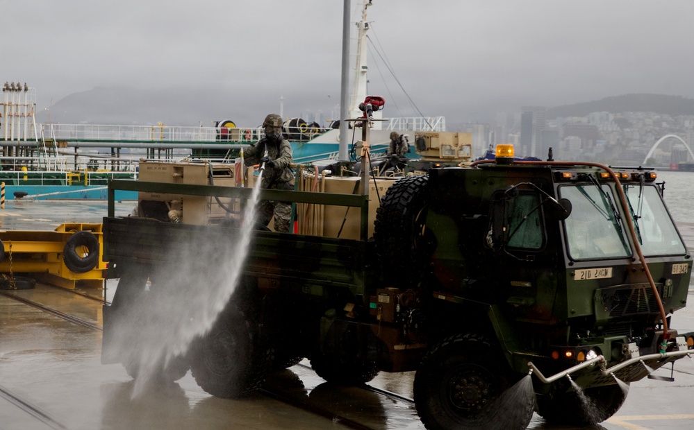 Champion Brigade decon training at Busan port