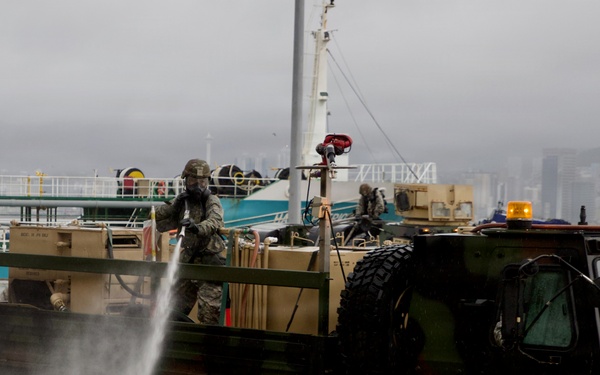 Champion Brigade decon training at Busan port