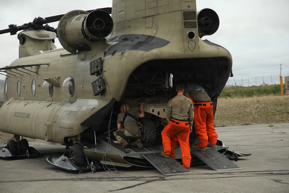Green Berets, Alaska Army National Guard air crew prepare for RAPIDS infil to Savoonga during Operation Polar Dagger.
