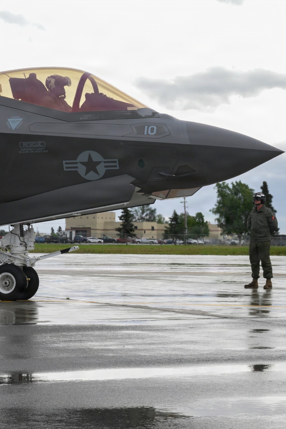 U.S. Marine Corps F-35s roar across the sky during RED FLAG-Alaska 26-3