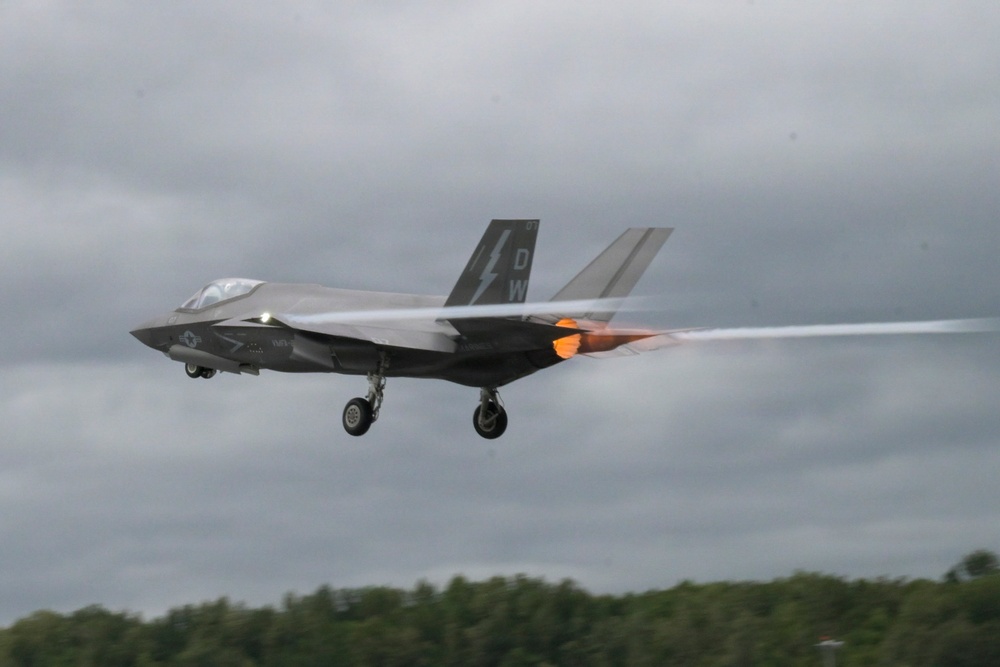U.S. Marine Corps F-35s roar across the sky during RED FLAG-Alaska 26-3