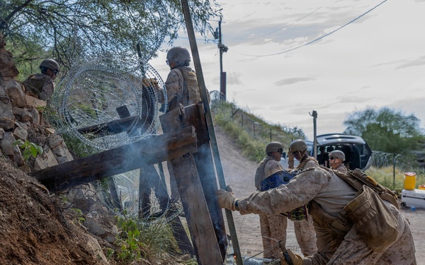 Forging Ahead: JTF-SB Marines weld and emplace fortifications along the southern border