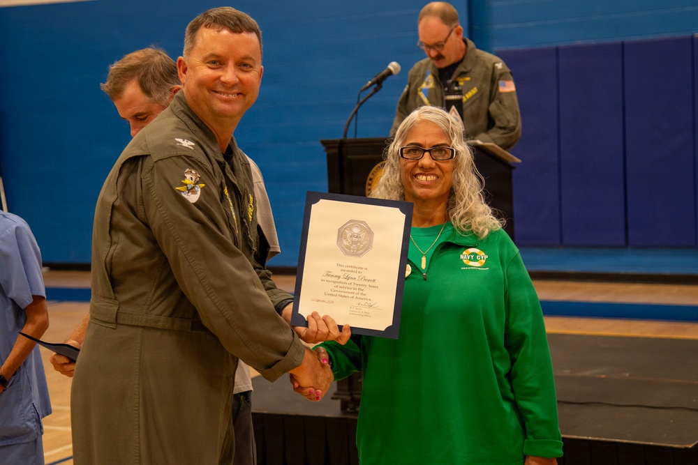 Naval Air Station Jacksonville Commanding Officer Capt. Ryan Dexter presented awards to our Sailors and civilians today at quarters