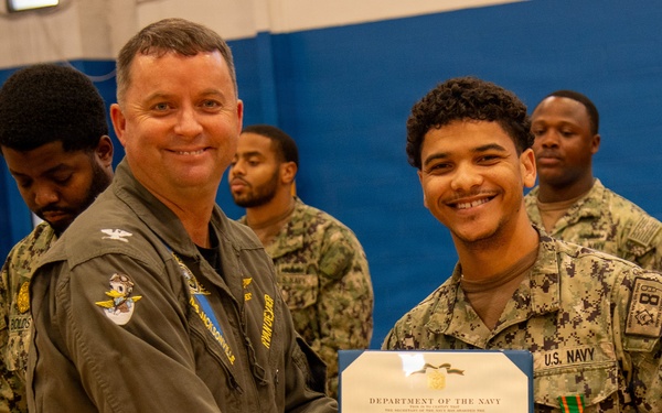 Naval Air Station Jacksonville Commanding Officer Capt. Ryan Dexter presented awards to our Sailors and civilians at Command quarters