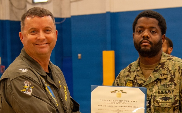 Naval Air Station Jacksonville Commanding Officer Capt. Ryan Dexter presented awards to our Sailors and civilians at Command quarters