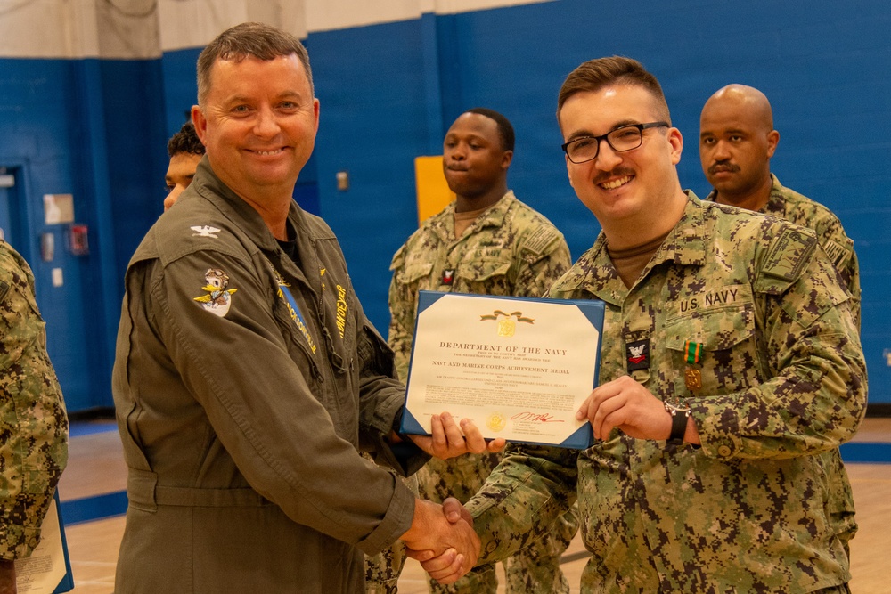 Naval Air Station Jacksonville Commanding Officer Capt. Ryan Dexter presented awards to our Sailors and civilians at Command quarters