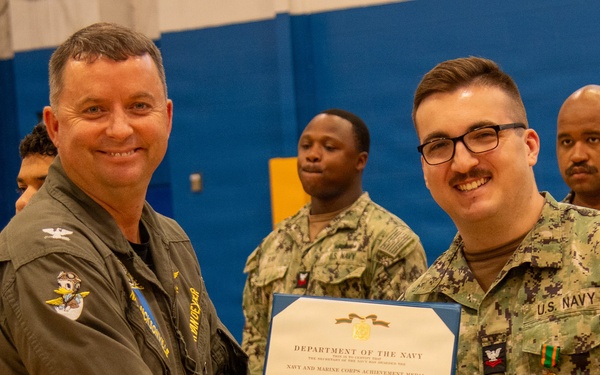 Naval Air Station Jacksonville Commanding Officer Capt. Ryan Dexter presented awards to our Sailors and civilians at Command quarters