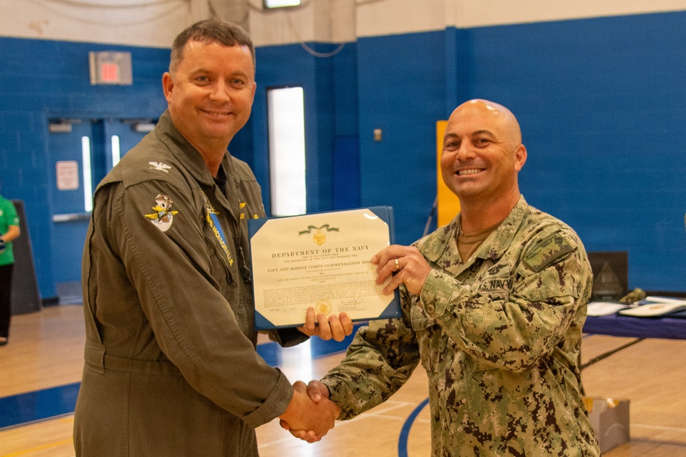 Naval Air Station Jacksonville Commanding Officer Capt. Ryan Dexter presented awards to our Sailors and civilians at Command quarters