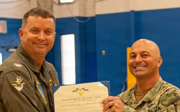 Naval Air Station Jacksonville Commanding Officer Capt. Ryan Dexter presented awards to our Sailors and civilians at Command quarters