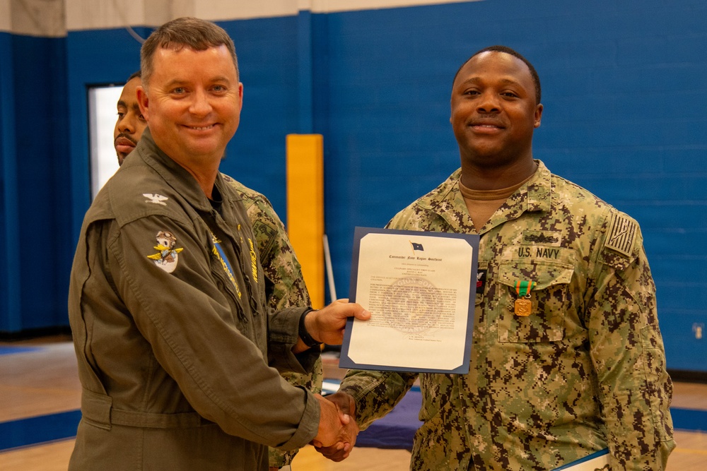 Naval Air Station Jacksonville Commanding Officer Capt. Ryan Dexter presented awards to our Sailors and civilians at Command quarters
