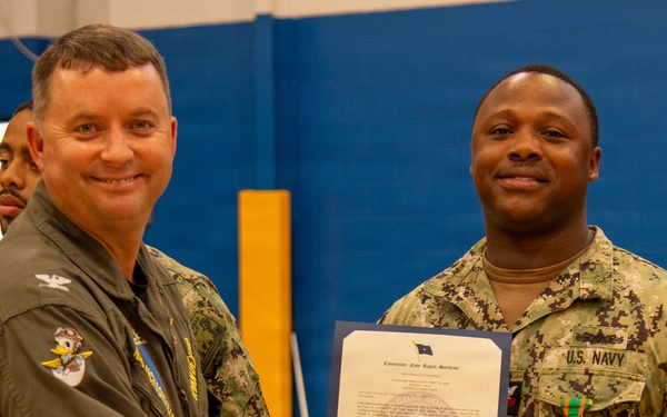 Naval Air Station Jacksonville Commanding Officer Capt. Ryan Dexter presented awards to our Sailors and civilians at Command quarters