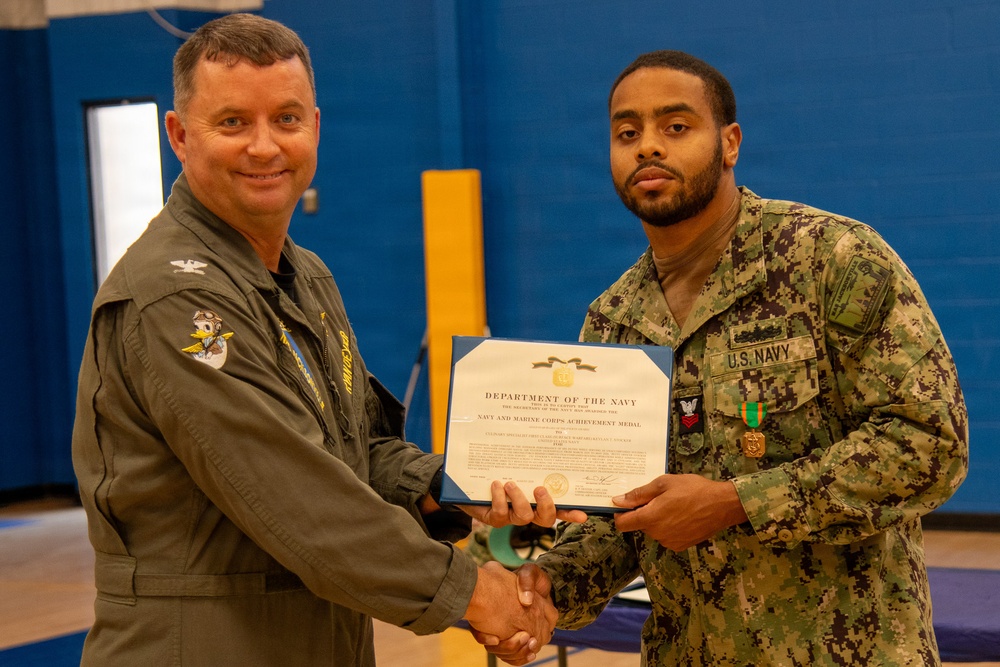 Naval Air Station Jacksonville Commanding Officer Capt. Ryan Dexter presented awards to our Sailors and civilians at Command quarters