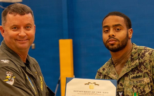 Naval Air Station Jacksonville Commanding Officer Capt. Ryan Dexter presented awards to our Sailors and civilians at Command quarters