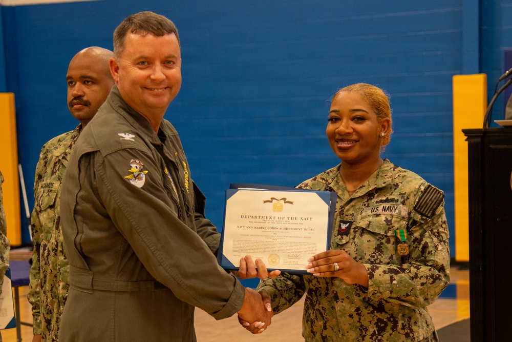 Naval Air Station Jacksonville Commanding Officer Capt. Ryan Dexter presented awards to our Sailors and civilians at Command quarters