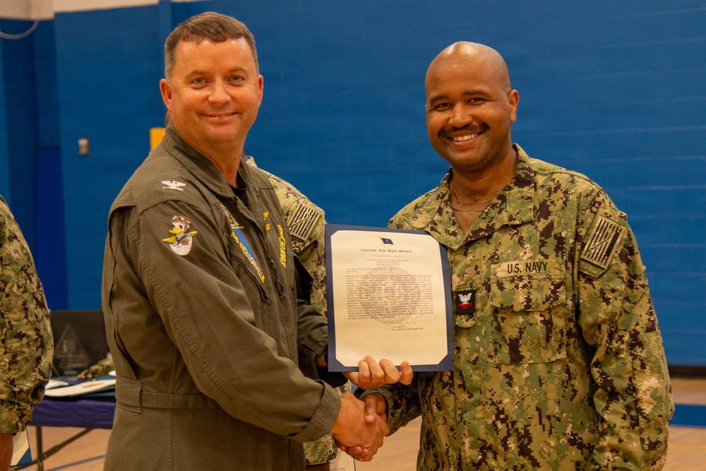 Naval Air Station Jacksonville Commanding Officer Capt. Ryan Dexter presented awards to our Sailors and civilians at Command quarters