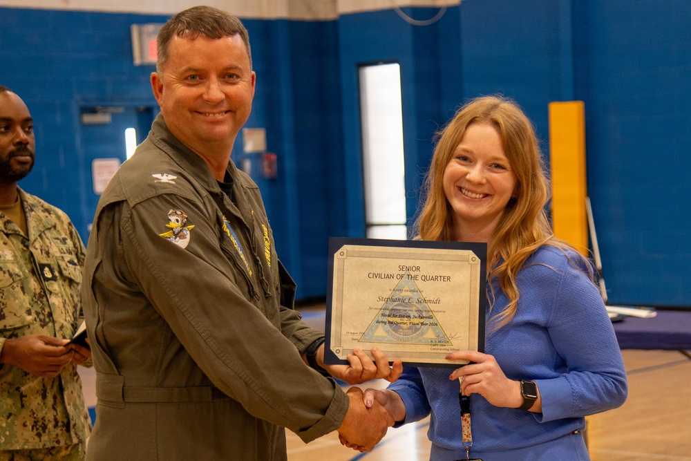 Naval Air Station Jacksonville Commanding Officer Capt. Ryan Dexter presented awards to our Sailors and civilians at Command quarters
