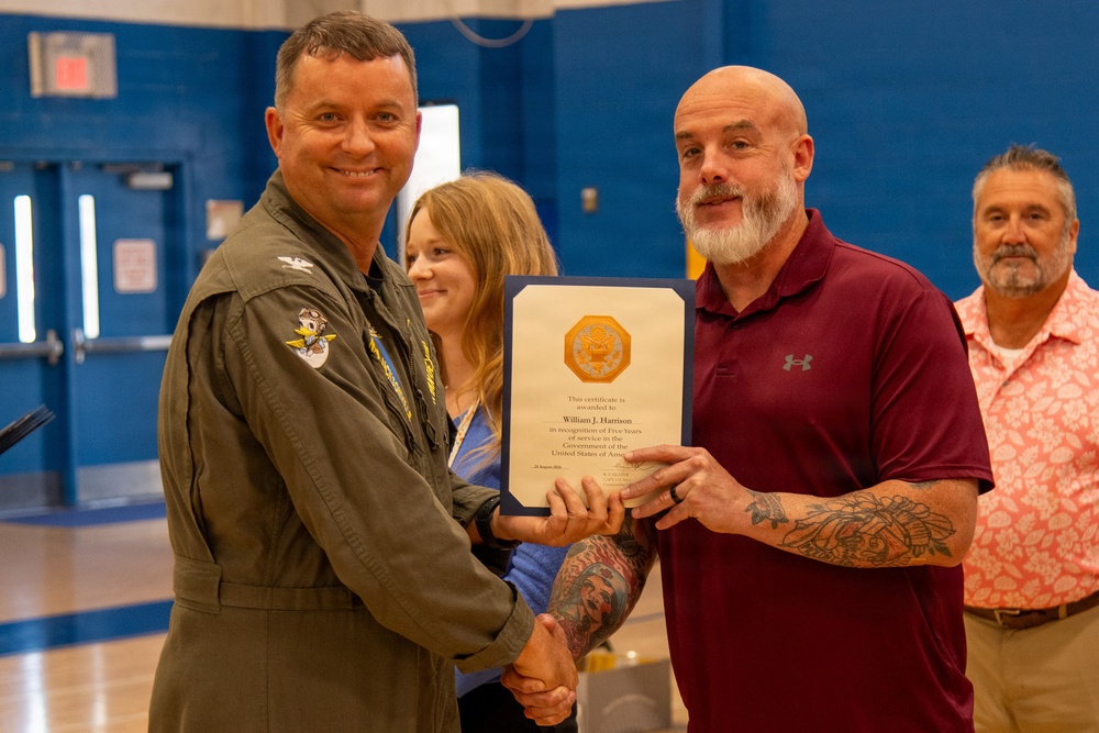 Naval Air Station Jacksonville Commanding Officer Capt. Ryan Dexter presented awards to our Sailors and civilians at Command quarters