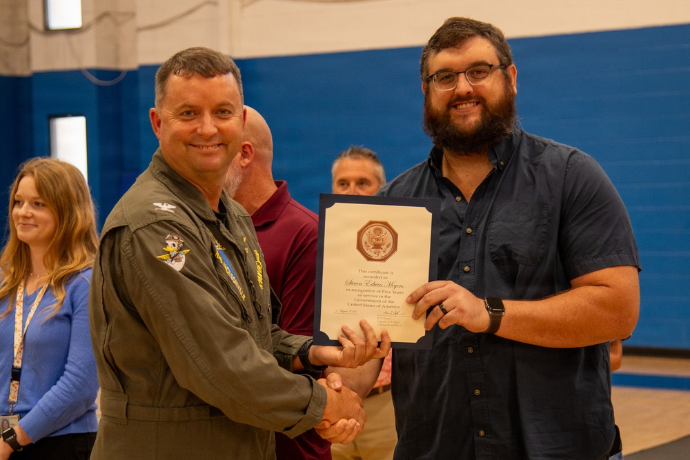 Naval Air Station Jacksonville Commanding Officer Capt. Ryan Dexter presented awards to our Sailors and civilians at Command quarters