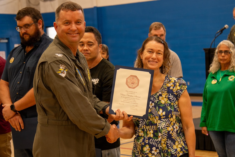 Naval Air Station Jacksonville Commanding Officer Capt. Ryan Dexter presented awards to our Sailors and civilians at Command quarters