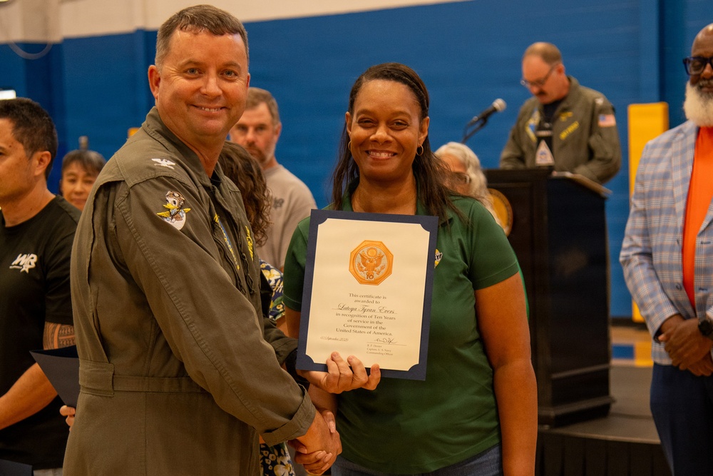 Naval Air Station Jacksonville Commanding Officer Capt. Ryan Dexter presented awards to our Sailors and civilians at Command quarters