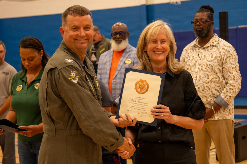 Naval Air Station Jacksonville Commanding Officer Capt. Ryan Dexter presented awards to our Sailors and civilians at Command quarters