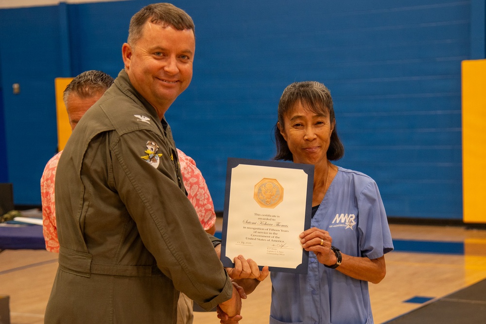 Naval Air Station Jacksonville Commanding Officer Capt. Ryan Dexter presented awards to our Sailors and civilians at Command quarters