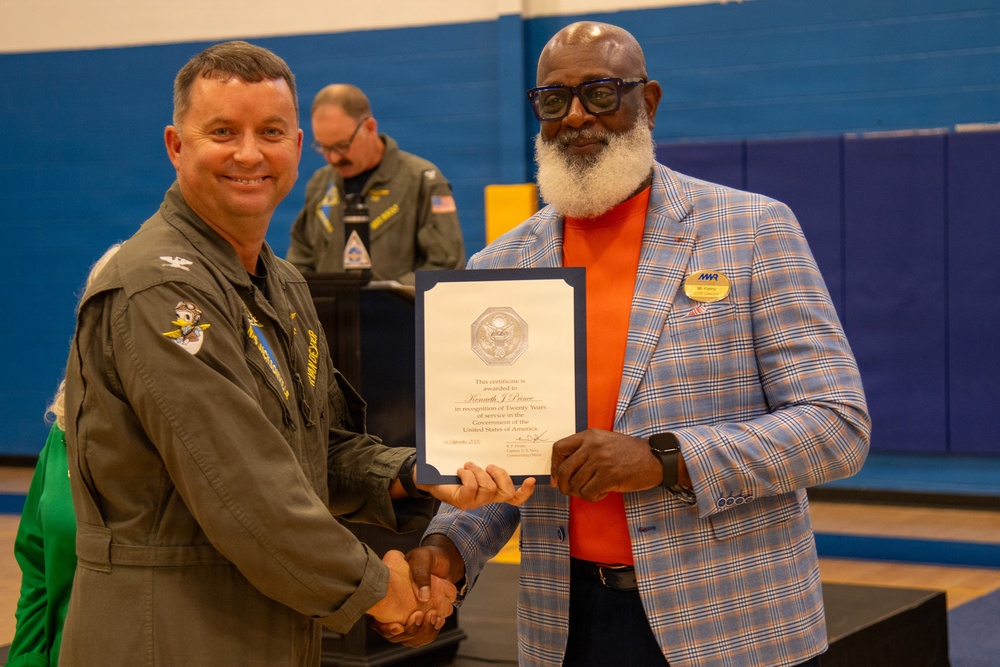 Naval Air Station Jacksonville Commanding Officer Capt. Ryan Dexter presented awards to our Sailors and civilians at Command quarters