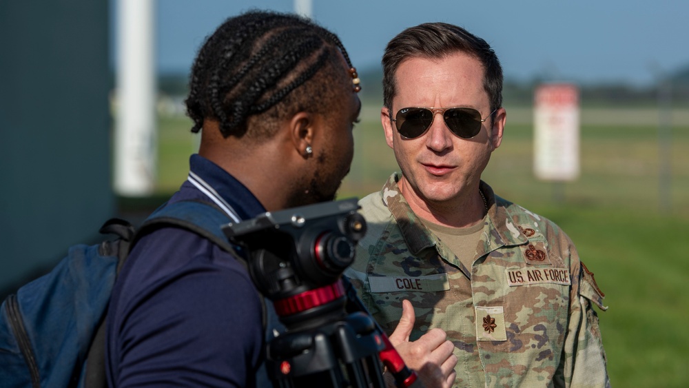 U.S. Air National Guard public affairs escorts media