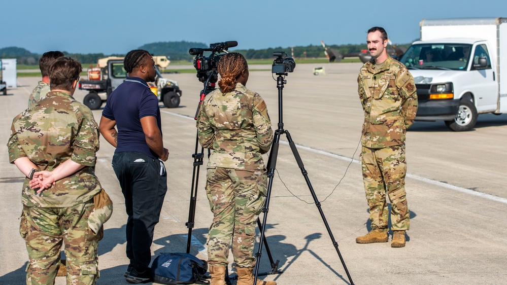 U.S. Air National Guard public affairs escorts media
